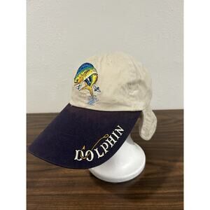 Just Hook Em Hat w/ Neck Flap Fishing Cap Embroidered Sail Fish Dolphin Khaki